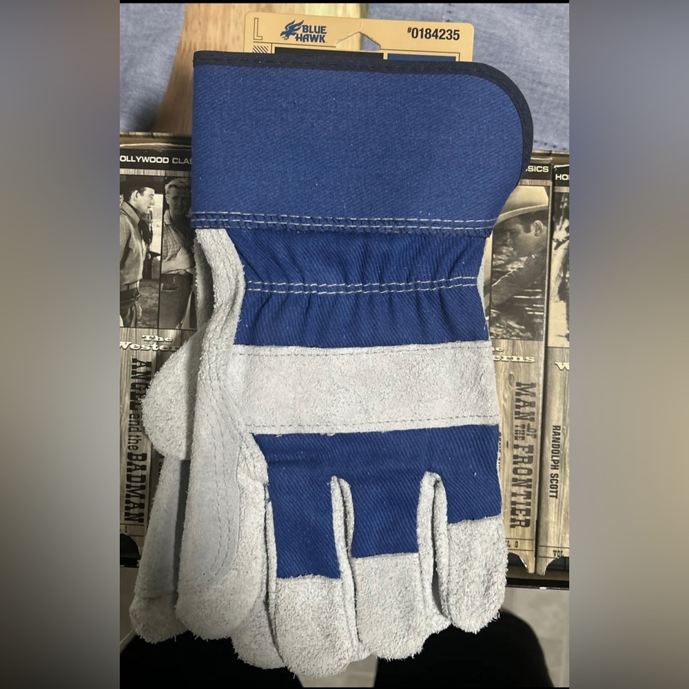 Blue Hawk Large Male Polyester Leather Palm Work Gloves, #0184235, New